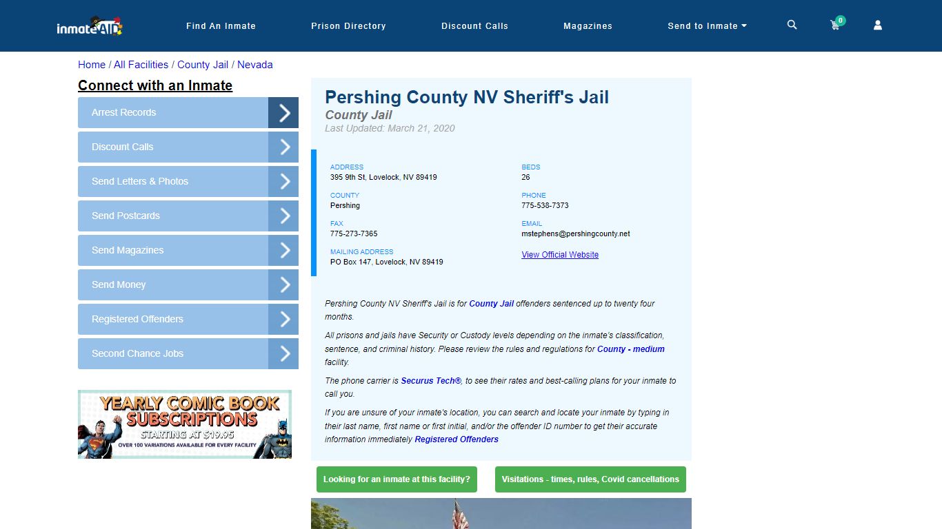 Pershing County NV Sheriff's Jail - Inmate Locator - Lovelock, NV